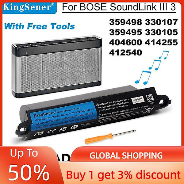 359498 Batteri til Bose Soundlink Iii 330107a 359495 330105 412540 Til Bose Soundlink Bluetooth Speaker Ii 404600
