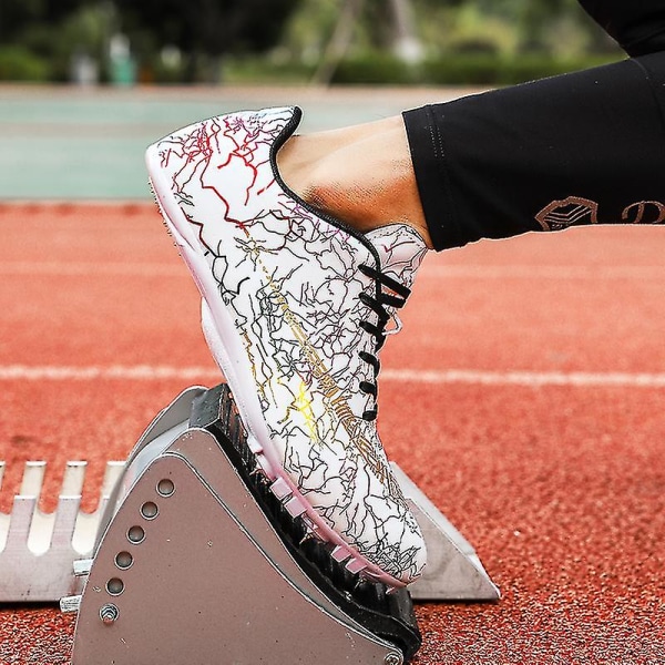 Herre atletiksko Spikes Track Race Jumping Sneakers Professionelle Running Nail Spikes Sko Hj259 White 42