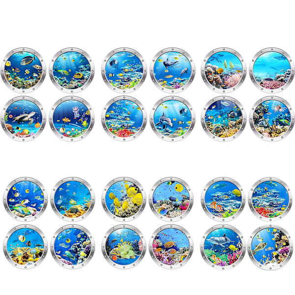 4 cps 3D-valokuvaus vedenalainen seinätarra Kylpyhuone Sea Life Animal Decal -vinyylijuliste, 100 % uusi A