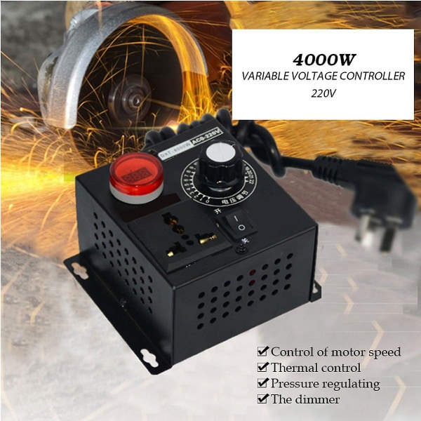 Spänningsregulator AC 220V 4000W Variabel spänningsregulator Portabel Hastighet Temperatur Spänning Justerbar Dimmer EU-kontakt black
