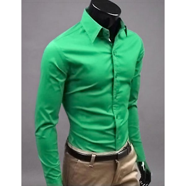 Lyxskjortor Herr Casual Collared Formella Slim Fit Shirts Toppar Green S