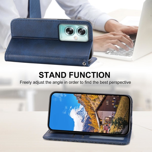 För Oppo A79 5g / A2 5g Case Calf Texture Pu Läder+tpu Stativ Cover Blue