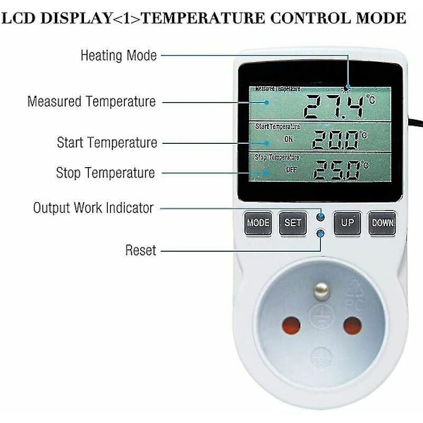 Termostatstik, Digital Timer Stik, Digital Programmerbar Stik Med Sensor, Programmerbar Digital Timer, Varme Termostat Stik Kompatibel Gre