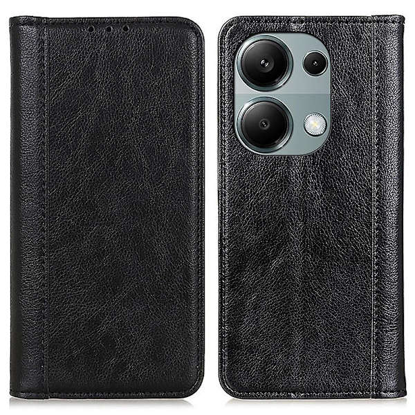 För Xiaomi Redmi Note 13 4G Cover Split Läder Litchi Texture Phone case Black