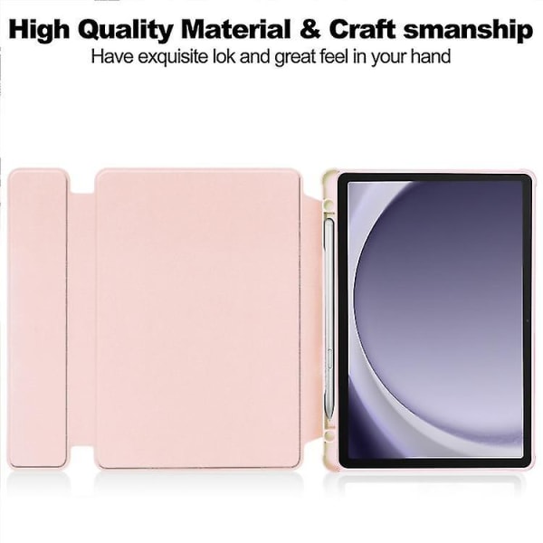 Til Samsung Galaxy Tab A9+ 360 Rotation Transparent Smart læderetui med tastatur Pink