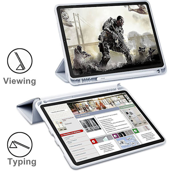Ipad Air 4 Case 10,9 tum med pennhållare, automatisk väckning/sömn Ice