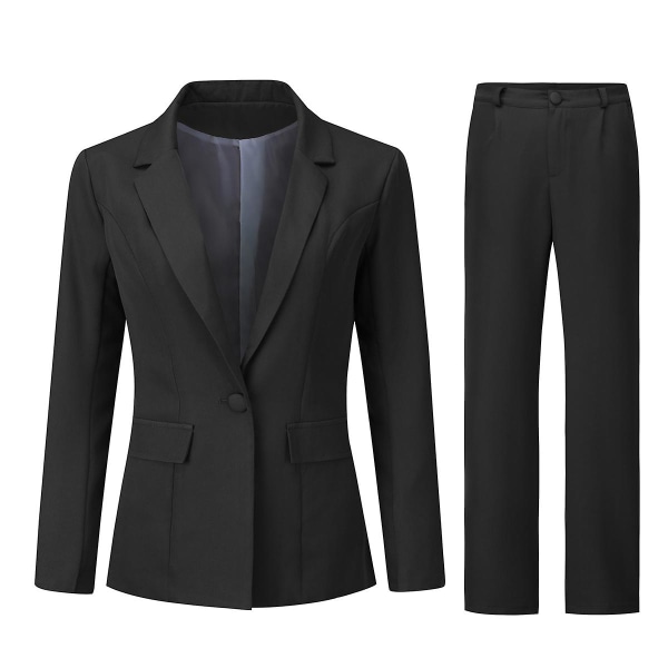 Yynuda 2-delt Slim Fit ensfarvet forretningsdragt til kvinder (blazer+bukser) Black S