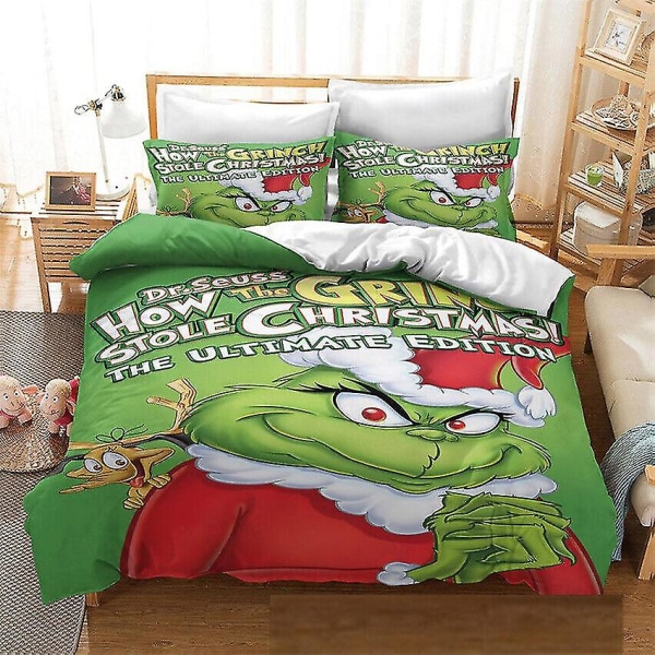 G06 3d Printed Christmas The Grinch Sängkläder Set Cover Quilt Cover Örngott Xmas Barnpresent AU DOUBLE 180x210cm