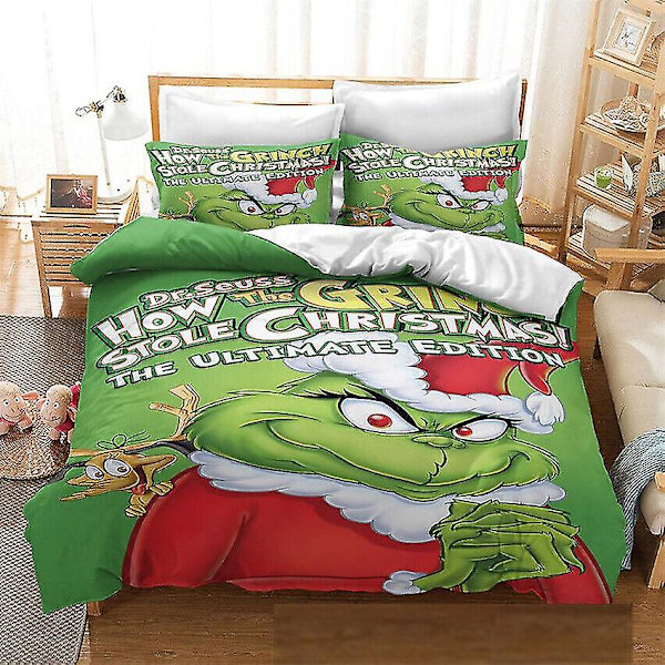 G06 3d Printed Christmas The Grinch Sängkläder Set Cover Quilt Cover Örngott Xmas Barnpresent AU QUEEN 210x210cm