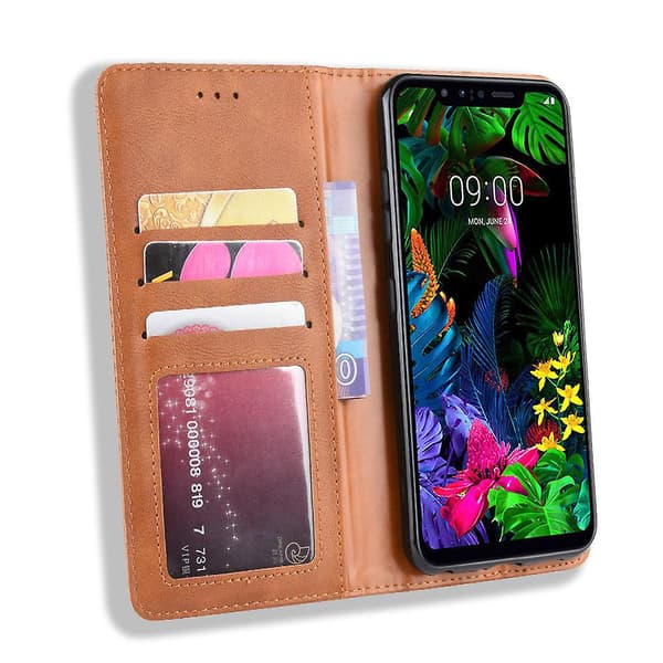 Vintage Style Læder Pung Telefon Shell Case Til Lg G8s Thinq Brown