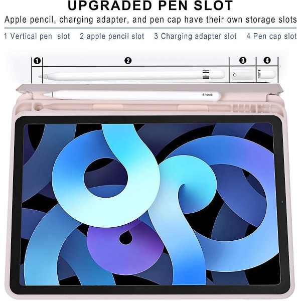 Ipad Air 4 case 10,9 tuumaa kynätelineellä, automaattinen herätys/nukkuminen pink