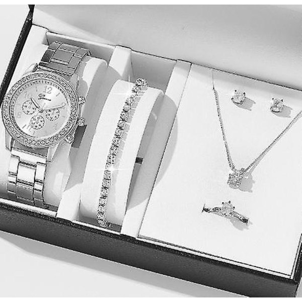 Set för kvinnor, vackert elegant watch halsband Lyxigt för alla hjärtans dag present födelsedag semester silver-3
