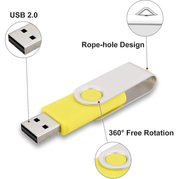 10-pack USB minnen USB 2.0 tumenhet Bulk-pack Snurrbar Memory Stick Vik lagring Jump Drive Zip Drive 10 Pack Yellow 32GB