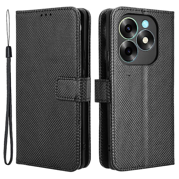 Til Itel S23+ S681l Taske Pung Pu Læder Stand Diamond Texture Telefon Cover Black