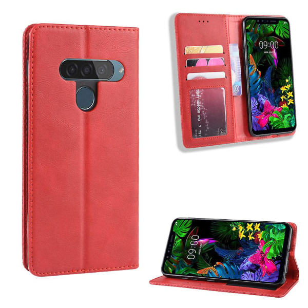 Vintage Style Læder Pung Telefon Shell Case Til Lg G8s Thinq Red