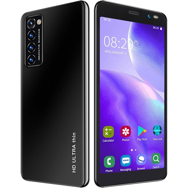 Uusi R6 Saapuminen 5G älypuhelin 12ab Ram+512GB Rom Android 10.1 O 80mp nelikamera 5,8-tuumainen 4k Fhd+Glenn (musta)