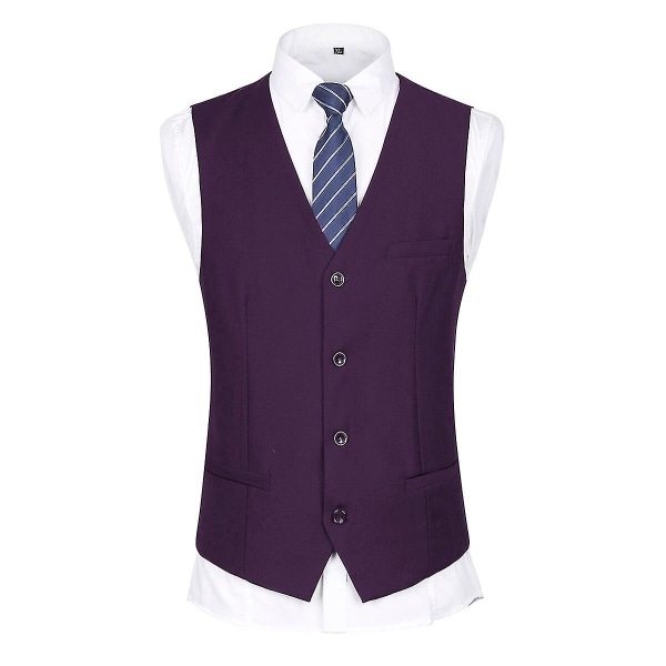 Herredragt til bryllupsfest Middag 3-delt Business Suit Blazer Vest Bukser 9 farver Purple L