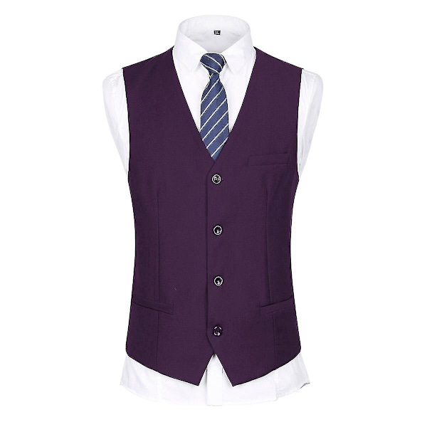 Herredragt til bryllupsfest Middag 3-delt Business Suit Blazer Vest Bukser 9 farver Purple XL