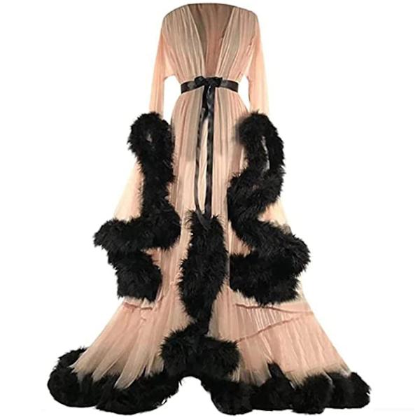 Naisten pitkä mekko, höyhenleveä hihainen mekko, joka sopii täydellisesti polttareisiin Beige XL