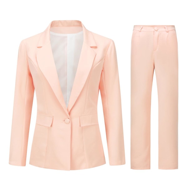 Yynuda 2-delt Slim Fit ensfarvet forretningsdragt til kvinder (blazer+bukser) Light Pink M
