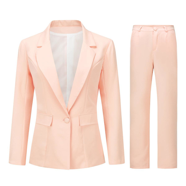 Yynuda 2-delt Slim Fit ensfarvet forretningsdragt til kvinder (blazer+bukser) Light Pink M