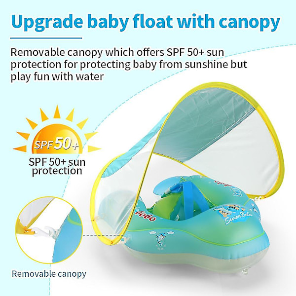 Uppblåsbar Baby Simning Float Ring Baby med solskydd XL