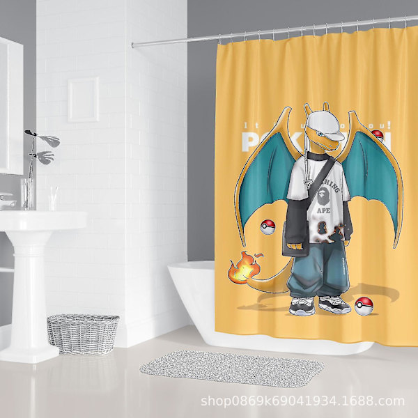 Sencu Pikachu Kawaii Anime tegneserie 3D-printet badeforhæng - 180x191 cm vandtæt polyester badeværelsesindretning med kroge