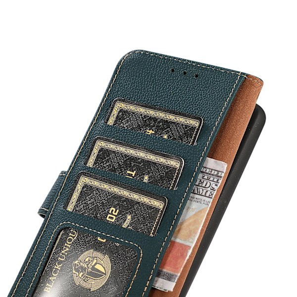 Flip case för Sony Xperia 5 V Rfid Blocking Cow Läder Stand Plånbok Cover Green