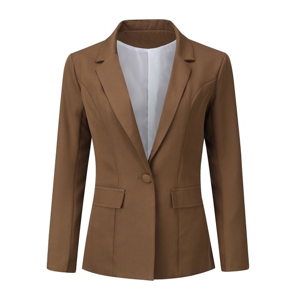 Yynuda 2-delt Slim Fit ensfarvet forretningsdragt til kvinder (blazer+bukser) Brown L