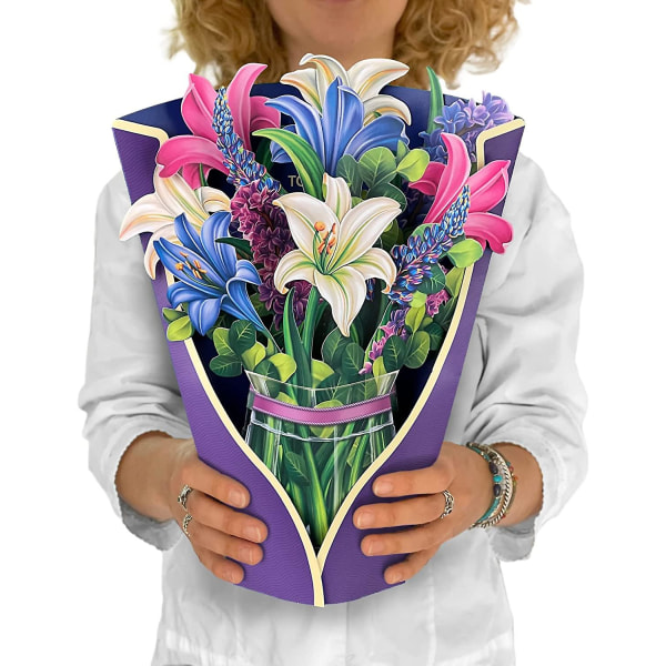 Ponnahduskortit, 12 tuuman Life Sized Forever -kukkakimppu 3D Popup -onnittelukortit muistikortilla ja kirjekuorella lily