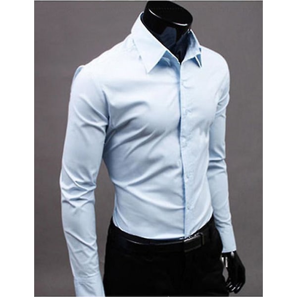 Luksusskjorter Herre Casual Collared Formelle Slim Fit skjorter Toppe Light blue L