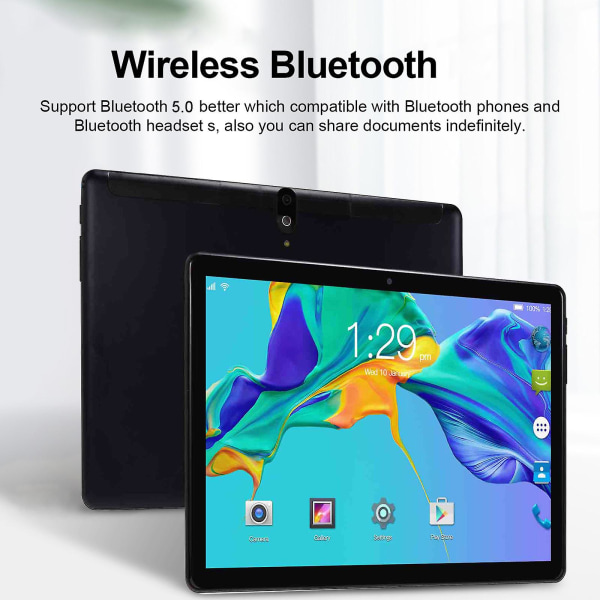 Opgraderet 2+16G 10,1 tommer Tablet PC IPS HD Skærm WiFi Bluetooth Stemmeopkald Spil Video Læring Tablet Android 10.0 System Dual SIM Dual Standby Fuld N Black