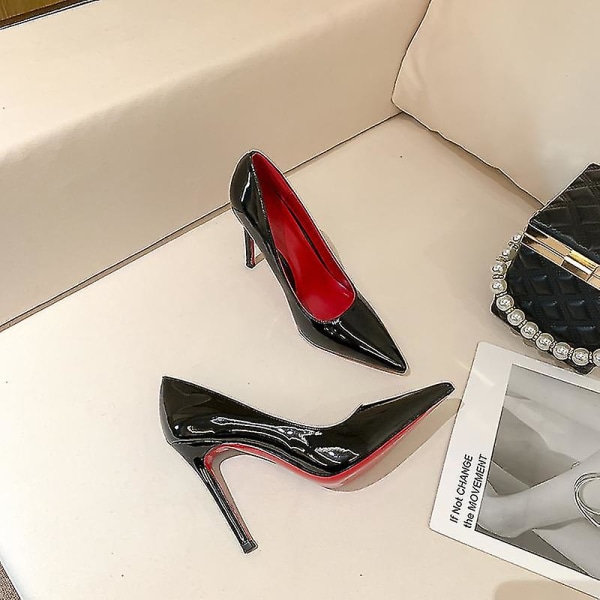 Seksikäs alaosa teräväkärkinen musta korkokenkä - punainen pohja - naisten kenkä - 8 cm 10 cm 6 cm kantapää - matala seksikäs hääkenkä black 10cm 35