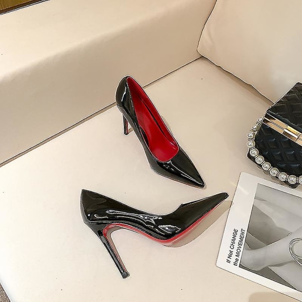 Sexet bundtå sort højhælet pumps - rød sål - damesko - 8 cm 10 cm 6 cm hæl - lavvandet sexet bryllupssko yellow 6cm 43