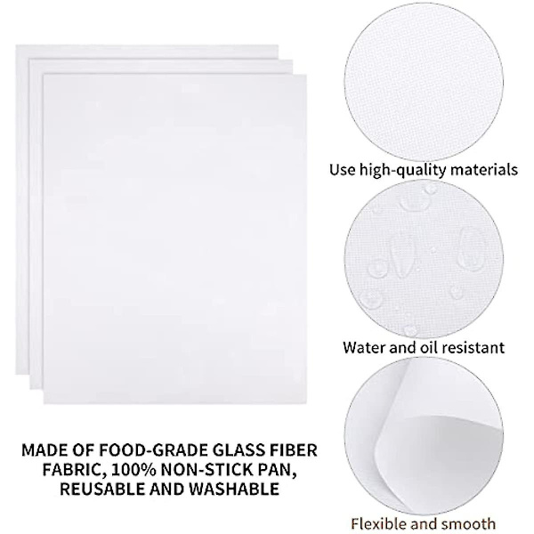Teflonmåtter, 3 Pack Non Stick Ptfe Teflonplader Grillmåtter Bagning Madlavningsplader Grillplader Ovnforinger Varmepresse Overførselsark Varmebestandig Black