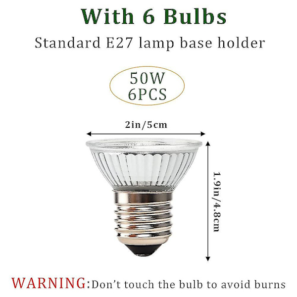 6 pakke skildpadde varmepærer 50w X 6 Uva Uvb lamper Glasbeholder varmelampe til krybdyr, skildpadde As Shown