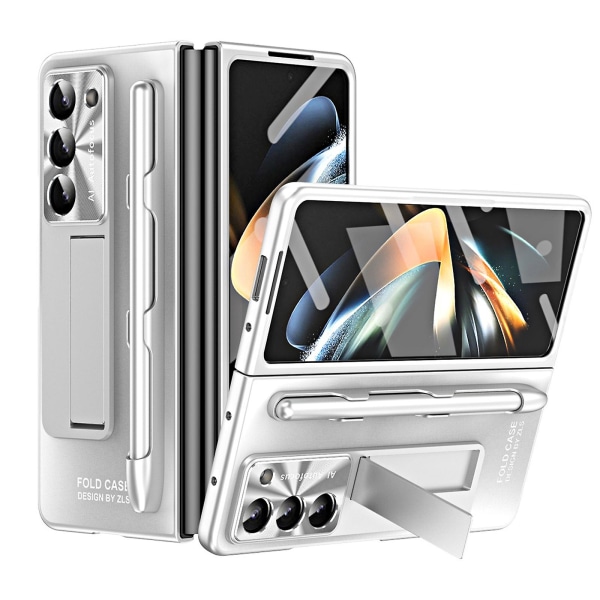 Galaxy Z Fold 5-etui med S Pen og S Pen-åbning, indbygget skærmbeskytter og stativ til Samsung Galaxy Z Fold 5-etui silver