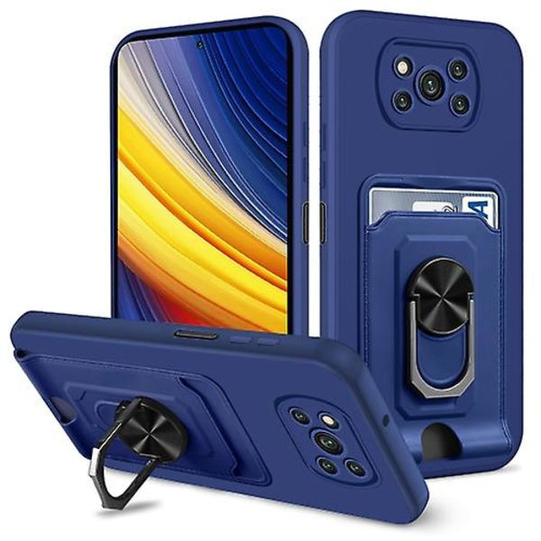 För Xiaomi Poco X3 Pro / X3 Nfc Ring Kickstand Card Wallet Tpu phone case Blue