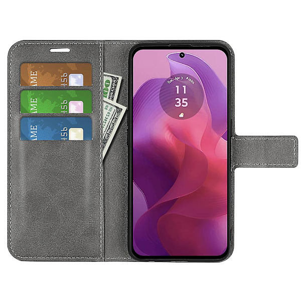 Til Motorola Moto G24 4G magnetisk telefontaske PU Læder Pung Style Cover Grey