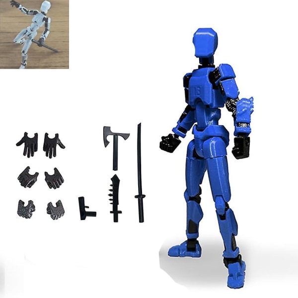 T13 Action Figur, Titan 13 Action Figur med 4 typer våben og 3 typer hænder, 3D-printet multi-leddet bevægelig T13 Action Figur Blue black