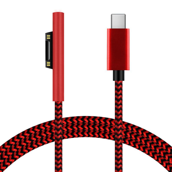 1,8 m USB Typ-c power adapter 15v 3a Pd snabbladdningskabel för Microsoft- Surface Pro 3 4 5 6 7 Red