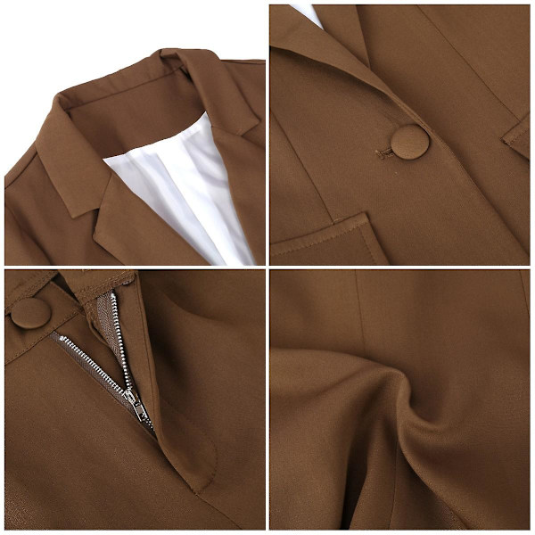 Yynuda dam 2-delad Slim Fit enfärgad affärsdräkt (blazer+byxor) Brown XL