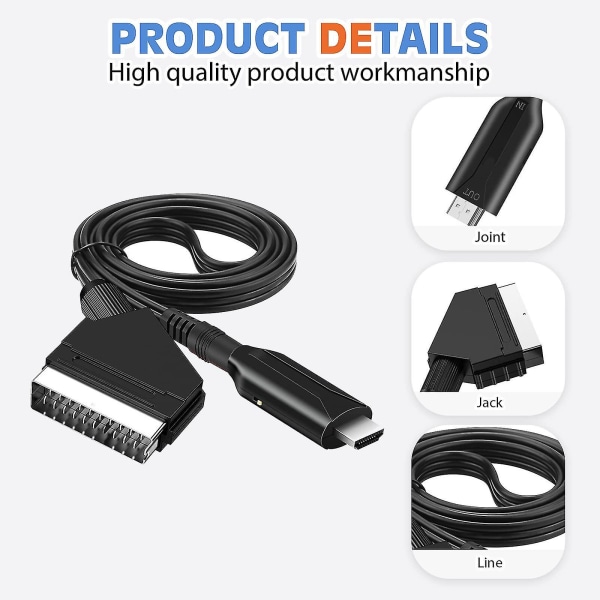 Scart-HDMI-kaapeli - Scart-HDMI-sovitin - Kaikki yhdessä Scart-HDMI-ääni-videomuunnin 1080p/720p