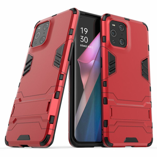 För Oppo Find X3/find X3 Pro 2 In 1 Full Protection Plast + Tpu Combo Hybrid Phone Protector Cover Case Med Kickstand Red