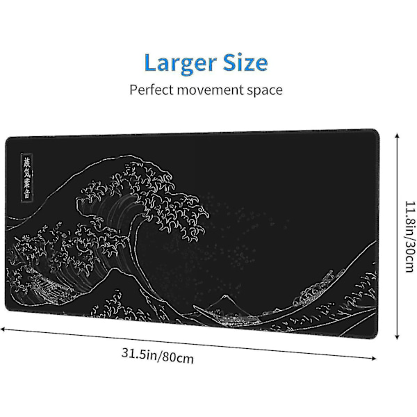 Extended Large Anime Black Mouse Pad The Great Wave Off Kanagawa Målning Big Gaming Mouse Mat Xxl Halkfri vattentålig gummibas Dator Keybo