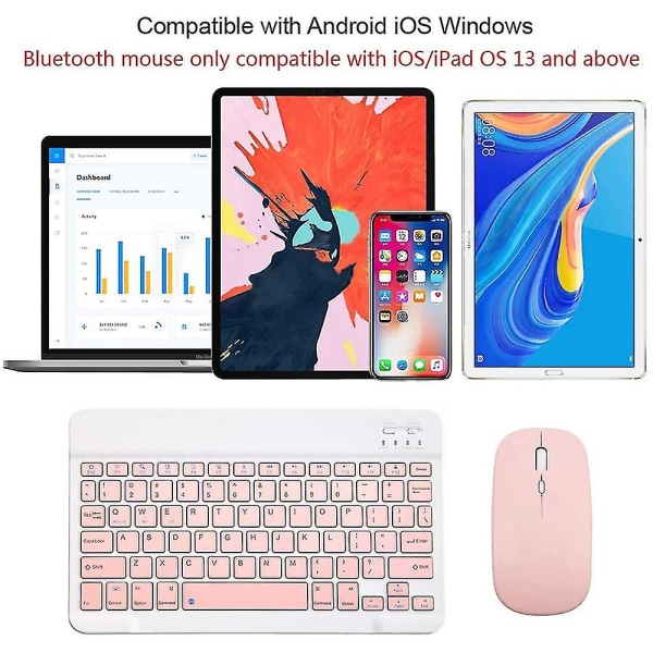 Uppladdningsbart Bluetooth tangentbord och -muskombination Ultratunn bärbar kompakt trådlös mus set för Android Windows Tablettelefon Ipad Ios pink