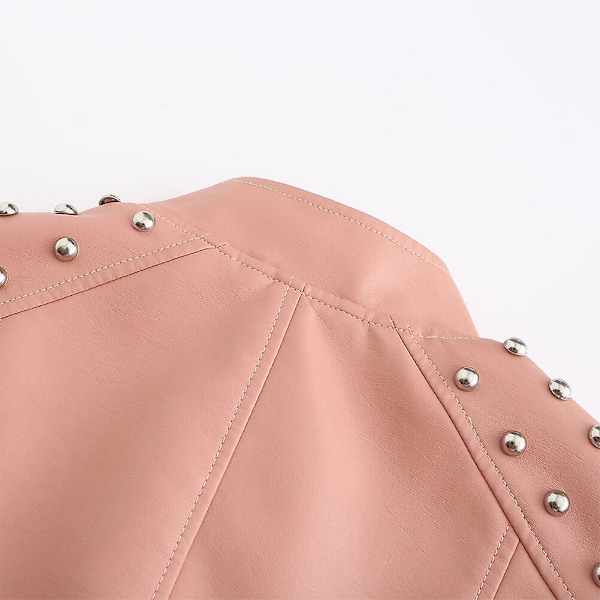 Allthemen naisten yksivärinen rintanappikoristelu Classic-Fit nahkatakki Pink S