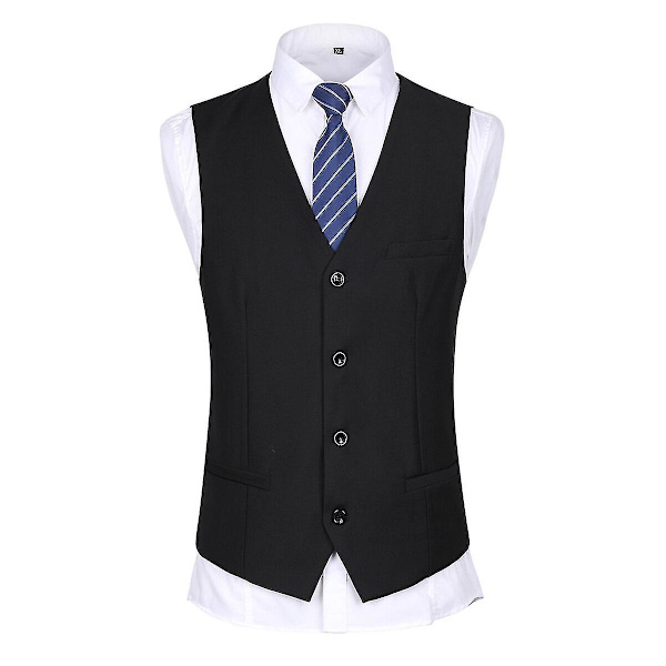 Herredragt til bryllupsfest Middag 3-delt Business Suit Blazer Vest Bukser 9 farver Black M