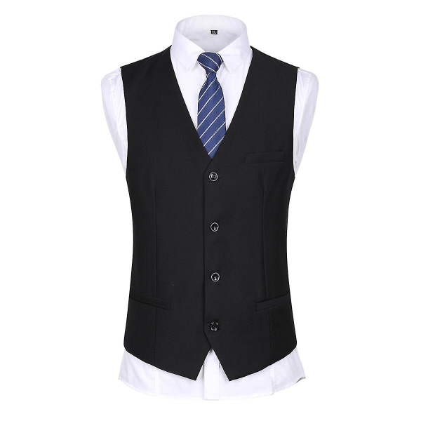 Herredragt til bryllupsfest Middag 3-delt Business Suit Blazer Vest Bukser 9 farver Black XS