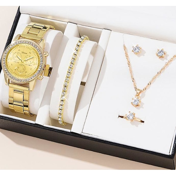 Set för kvinnor, vackert elegant watch halsband Lyxigt för alla hjärtans dag present födelsedag semester gold-1